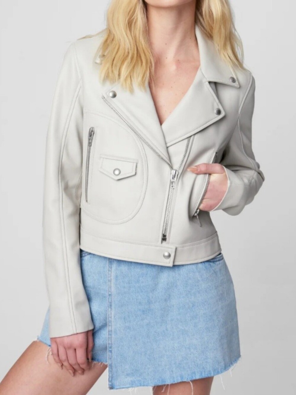 Blank NYC Light Gray Leather Moto Jacket
